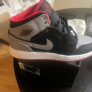Nike Air Jordan 1 Mid Black Grey Red Shoes